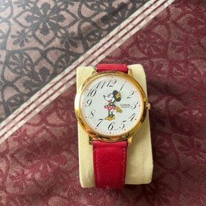 Disney Minnie Mouse Gold Watch with Red Strap